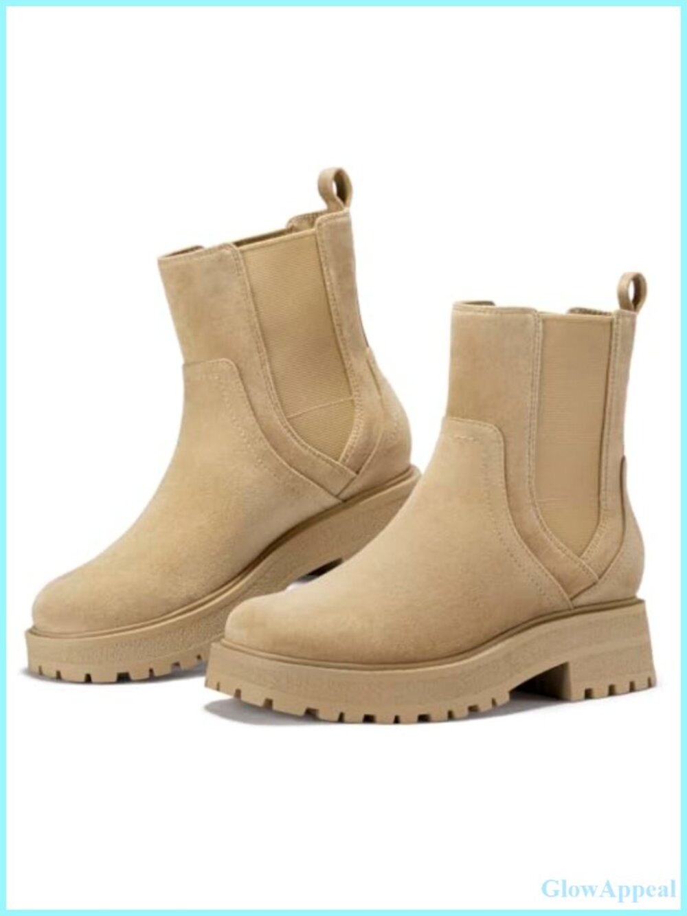Chunky Platform Chelsea Ankle Boots Square Toe Faux Leather Slip-On
